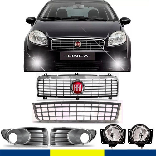 Kit Grade Moldura Milha Linea 2008 2009 2010 A 2013 Emblema