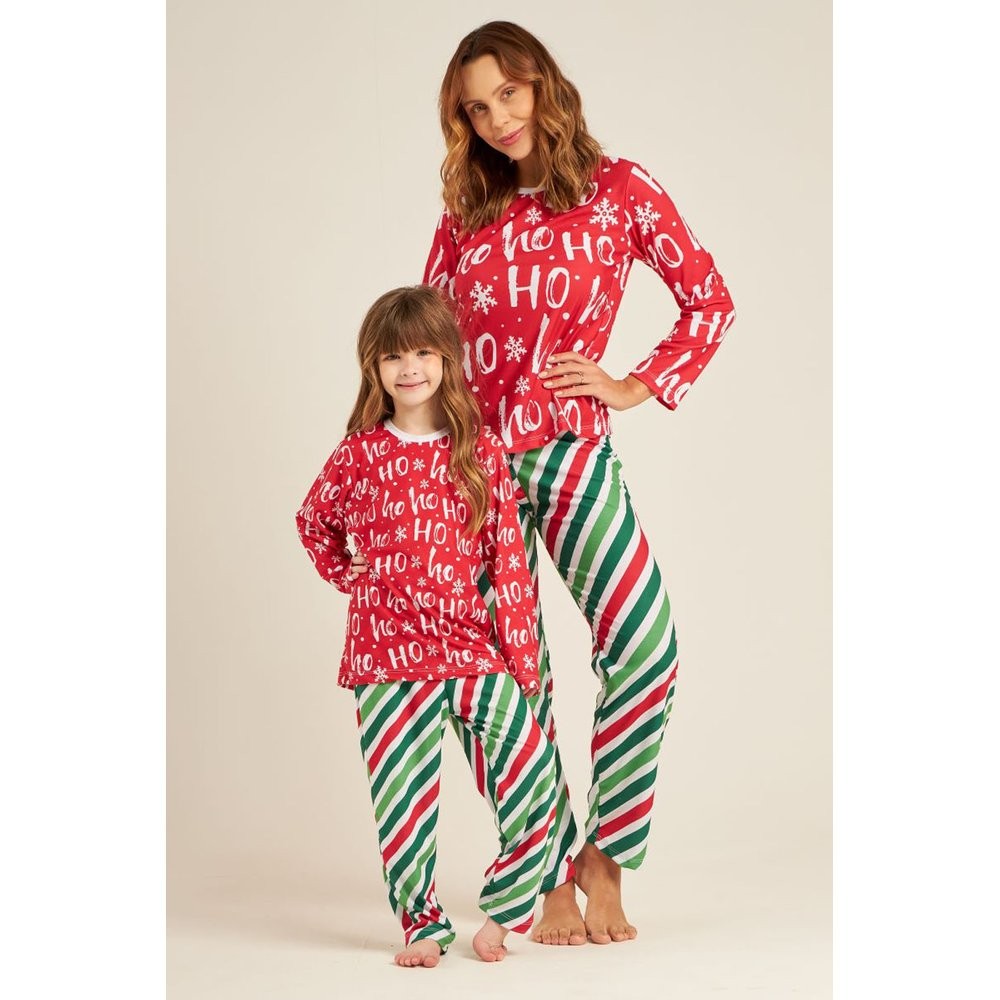 Tal Mãe Tal Filha(o) Pijama Feminino e Infantil Natal Longo Hoho