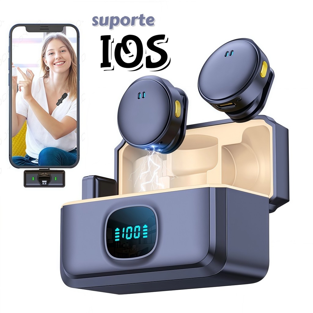 Microfone De Lapela Magnético Sem Fio Com Cancelamento De Ruído Para Telefone iOS Plug and Play