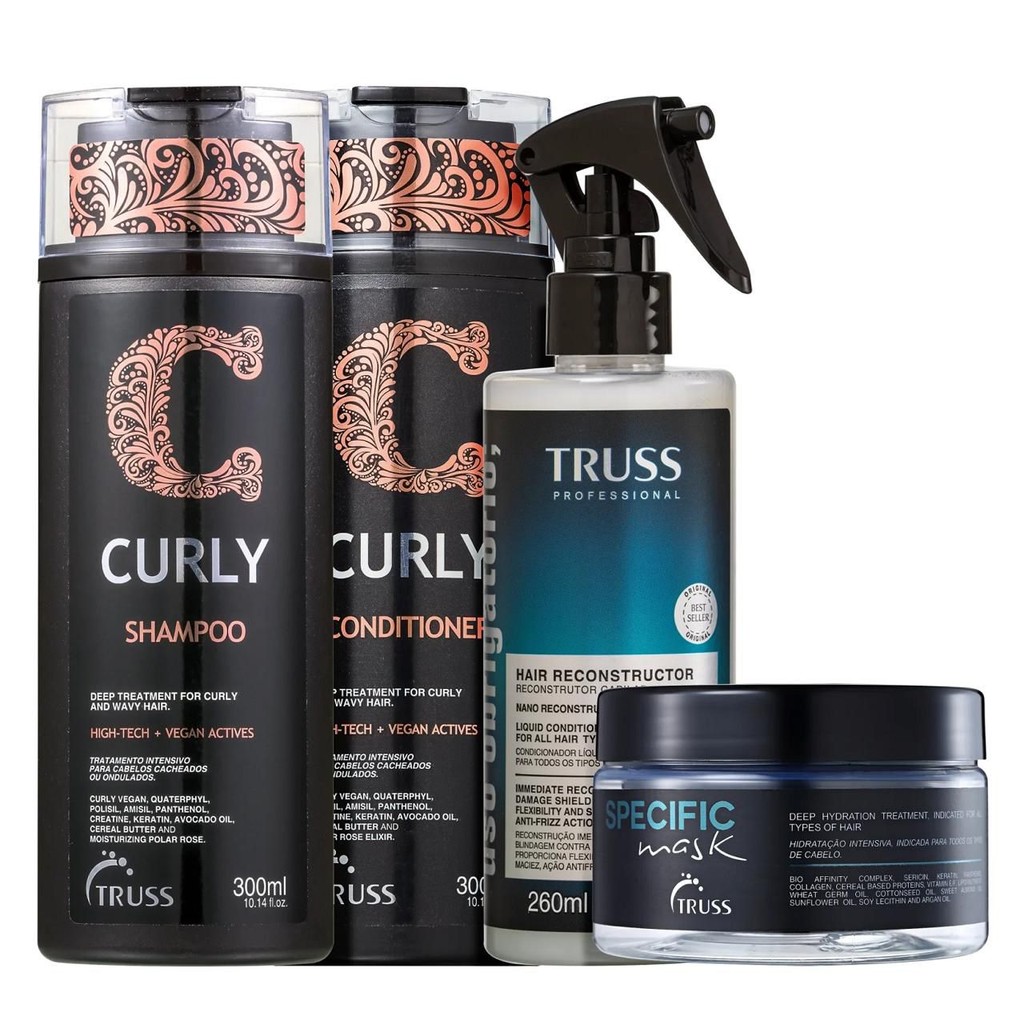 Kit Truss Curly  - Shampoo 300ml + Condicionador 300ml + Uso Obr. Reconstrutor Capilar 260ml + Specific Máscara 180g