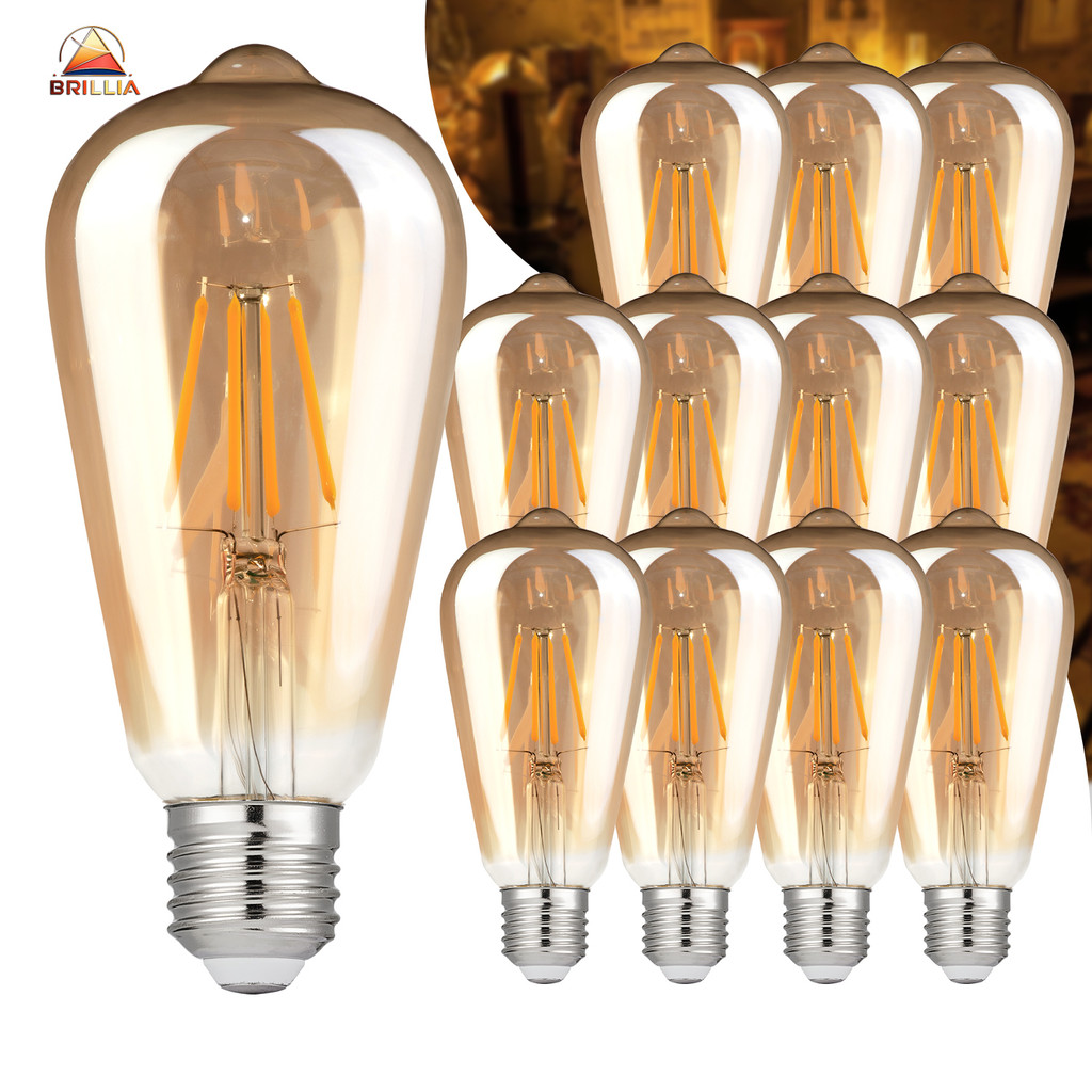 KIT 5 a 12 Lâmpada Filamento LED ST64 4W  E27 Âmbar Estilo Retrô Vintage Luz Quente Edison Bivolt em Oferta na Shopee