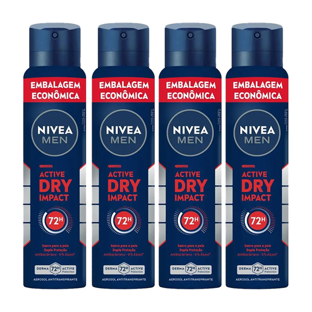 Kit Desodorante Aerosol Nivea Dry Impact For Men 200ml - 4 unidades - Beauty