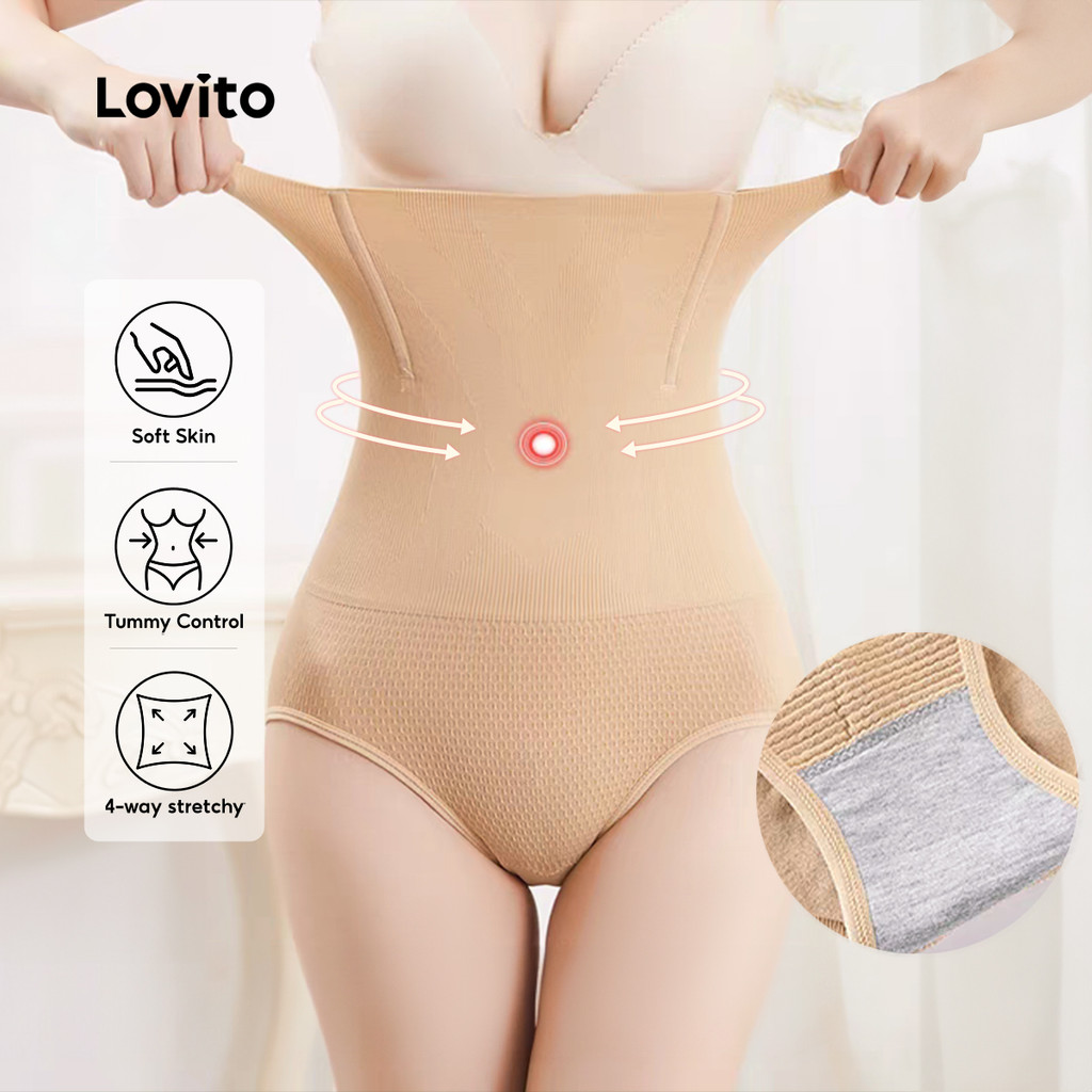 Lovito Plus Size Shapewear Barriga Elástico Em 4 Direções Modelador De Bumbum Modelador Damasco Mulheres Lnl104071 - Women Clothes
