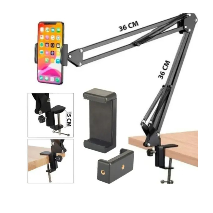 Suporte Para Celular Com Braço Articulado Fixo Na Mesa
