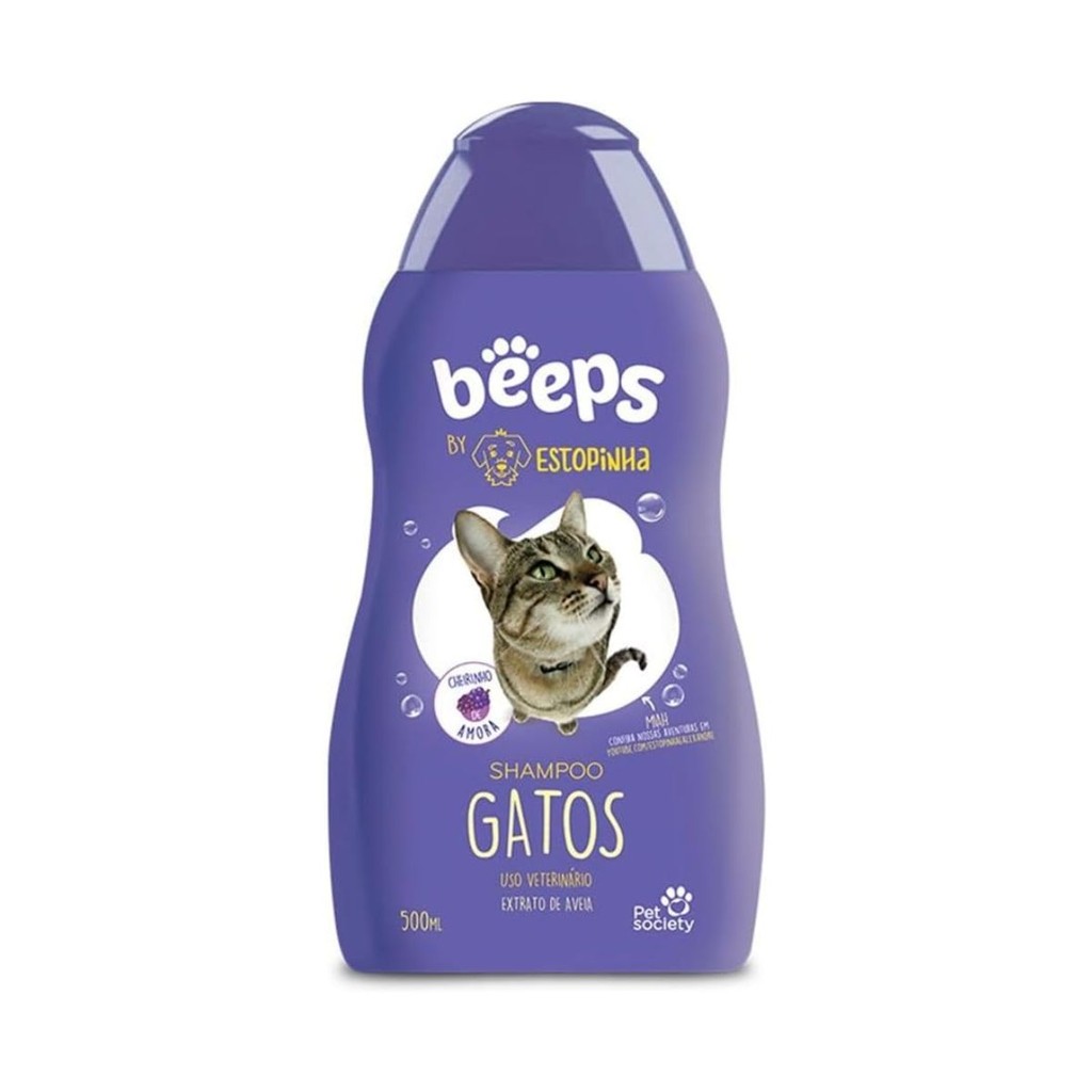 Shampoo Beeps Estopinha Para Gatos 500ml Fragrância Aveia - Pets