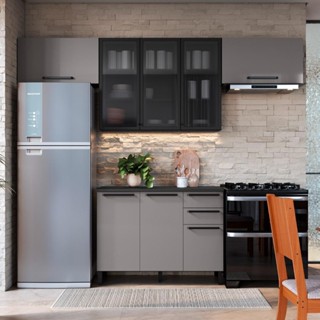 Cozinha Modulada Compacta Fidelitá Mônaco 4 Peças 280cm 8 Portas 2 Gavetas Com Tampo Chumbo/Titânio em Oferta na Shopee