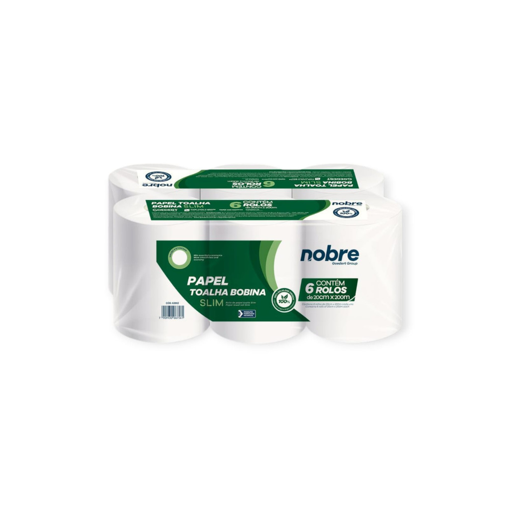 Papel toalha bobina 6x20cmx200m fardo plástico Slim - Nobre