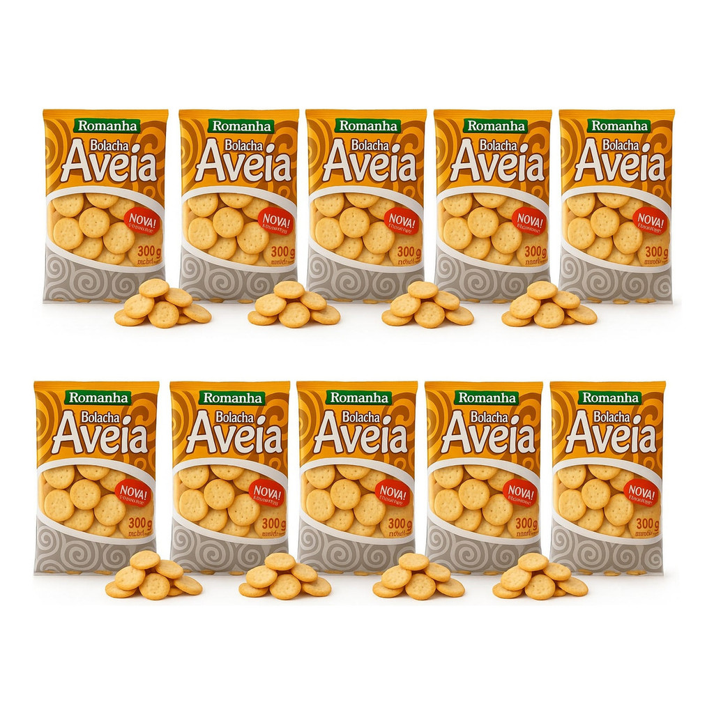 Bolacha Integral Romana Aveia 300g  - Kit 10 Unidades