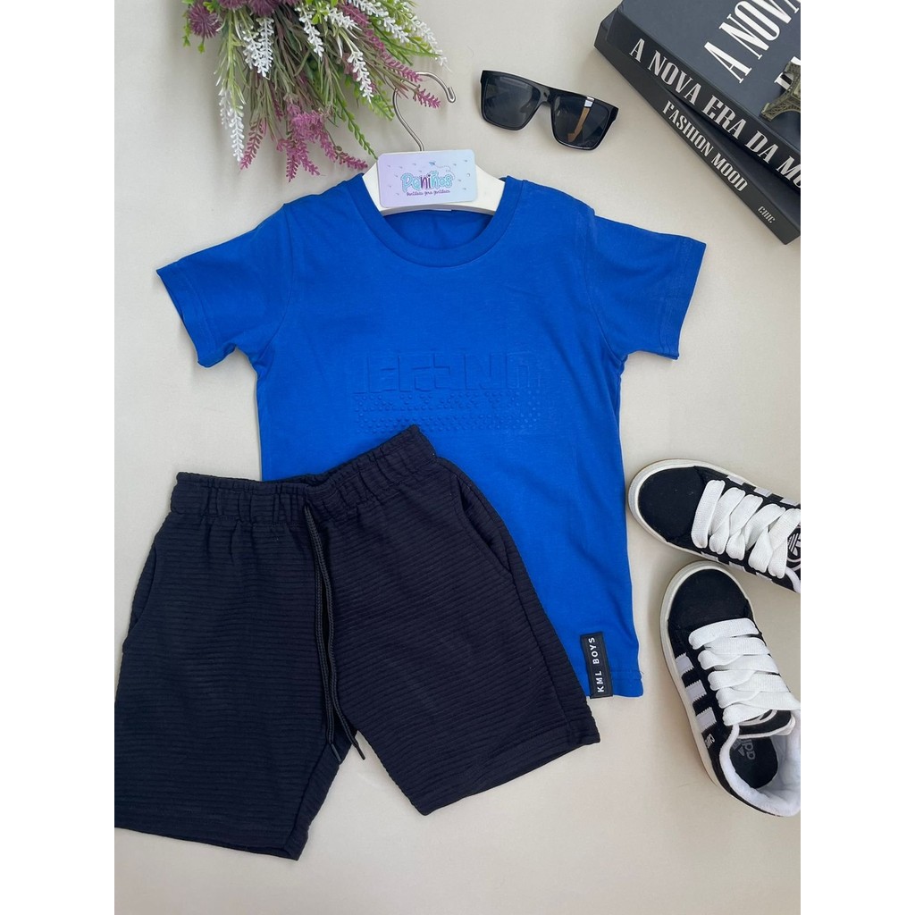 Conjunto Menino Infantil Camisa Texturizada e Bermuda Moletinho