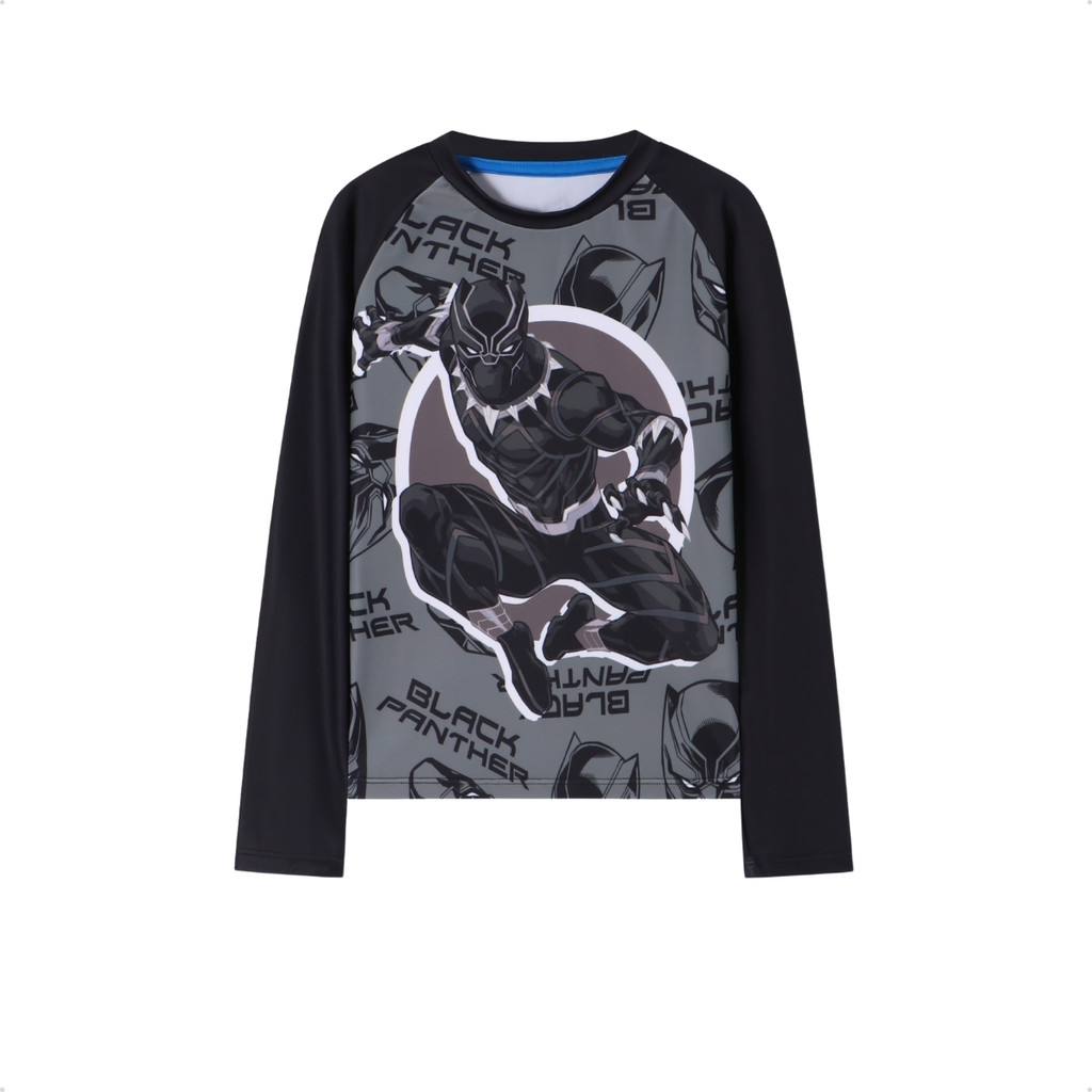 Camiseta Pantera Negra Marvel UV Manga Longa 4 a 10 anos