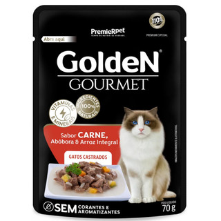 Ração Úmida Sachê GoldeN Gourmet para Gatos Adultos Castrados Sabor Carne 70gr
