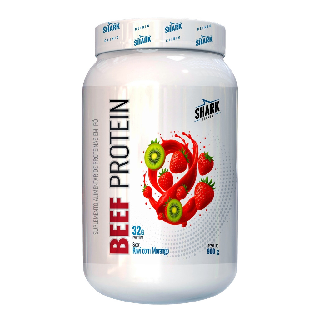 Whey Beef Protein Zero Lactose Pote 900g Shark Pro Morango Com Kiwi em Oferta na Shopee