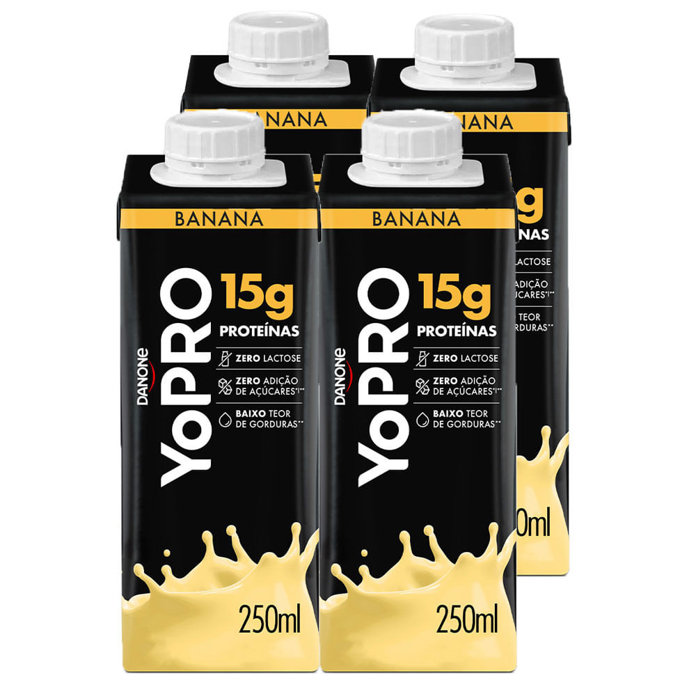 Kit 4 YoPRO Bebida Láctea UHT Banana 15g de proteínas 250ml - Health