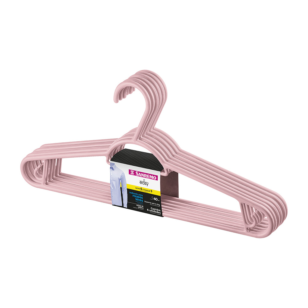 Kit 6 Cabides Adulto Antideslizante Primafer Rosa Organização Sanremo em Oferta na Shopee