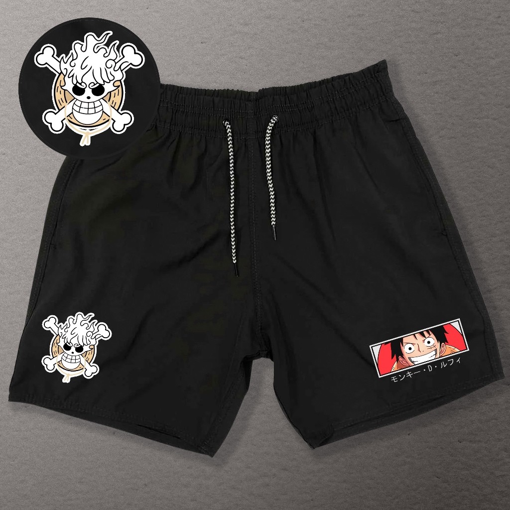 Bermuda Esportiva de Elastano Masculina - Luffy 09 - Academia Corrida Skate Basquete Otaku