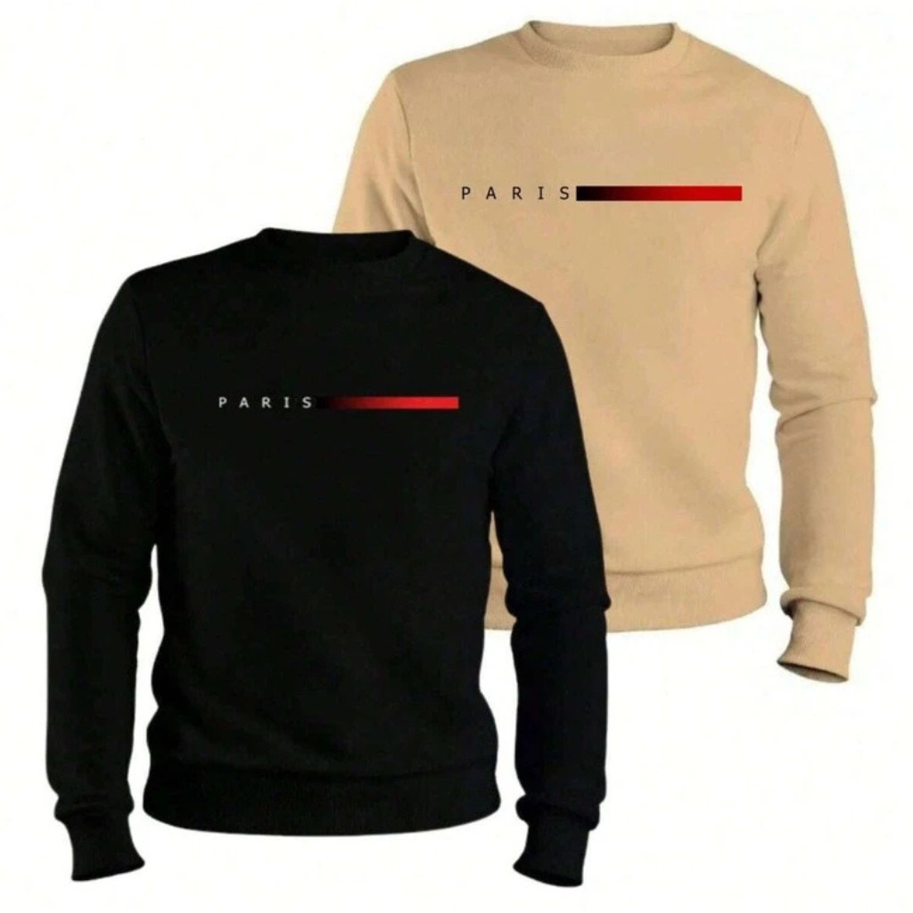 Kit 2 Blusas Moletom Gola Redonda Paris Blusa De Frio Algodão Casaco Feminino Masculino