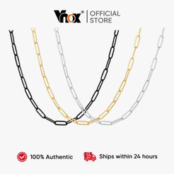 Vnox 4.3mm Preto Ouro Prata Retângulo Link Corrente Colar Para Mulheres Homens , Ligação De Cabo De Aço Inoxidável Simpl