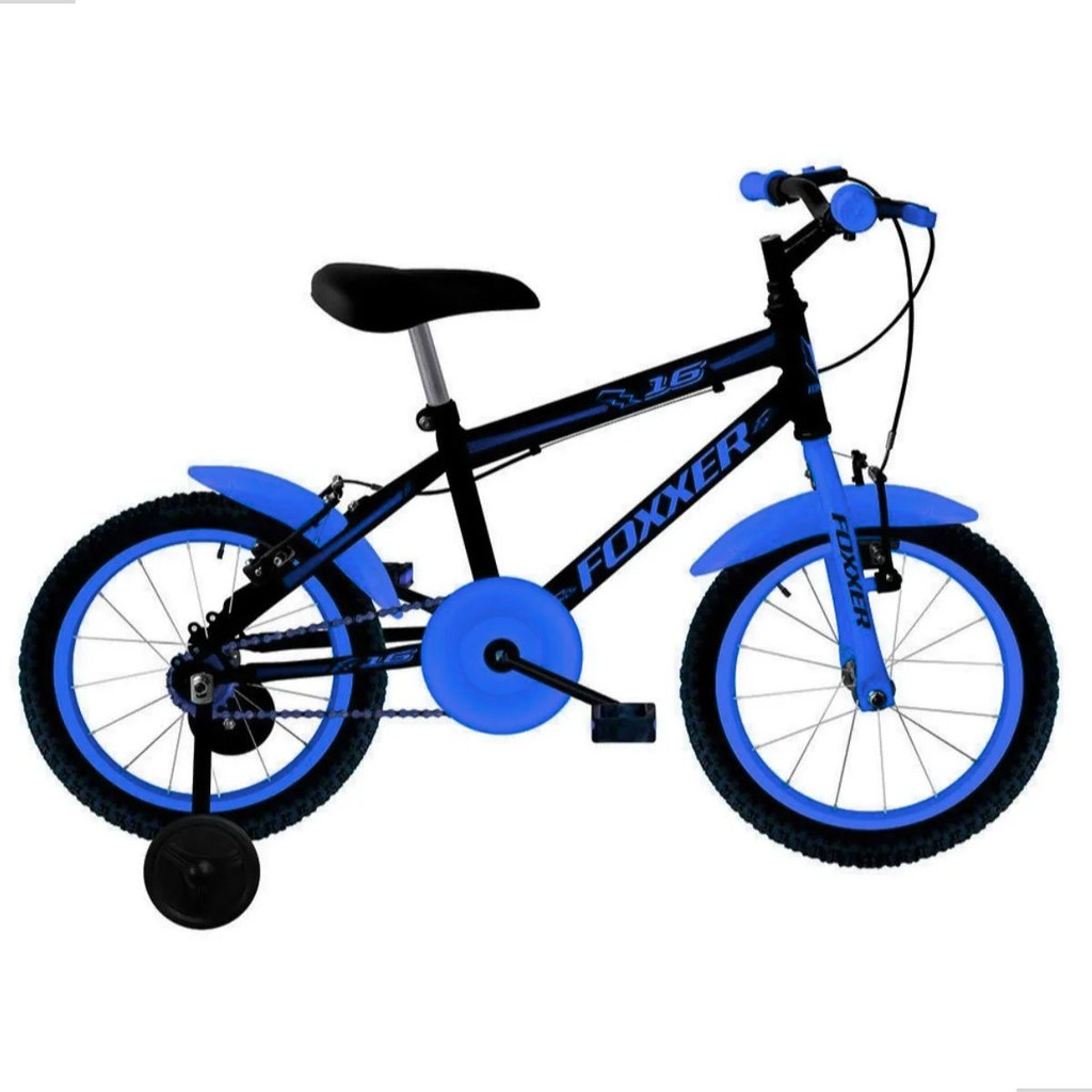 Bicicleta aro 16 foxxer std aço raiada preto e azul em Oferta na Shopee