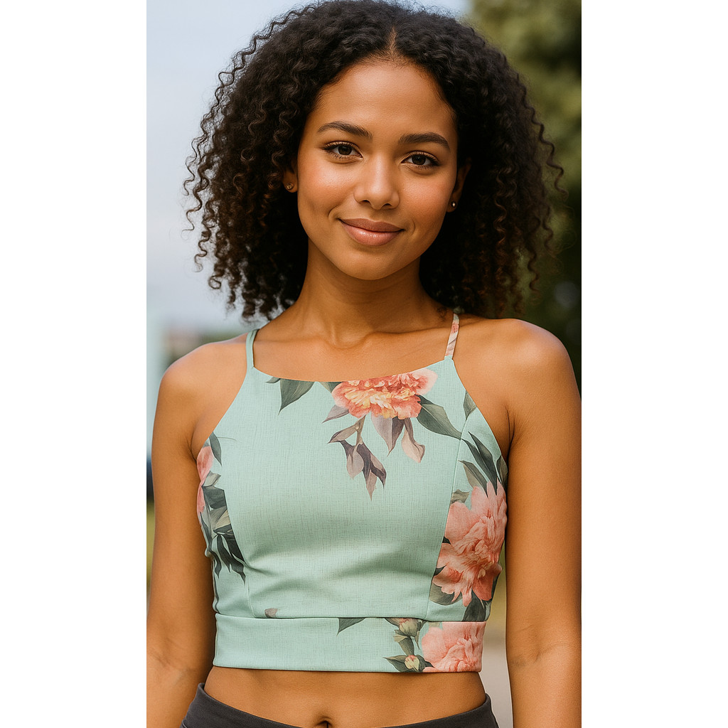 Crooped De Alcinha Fina Floral