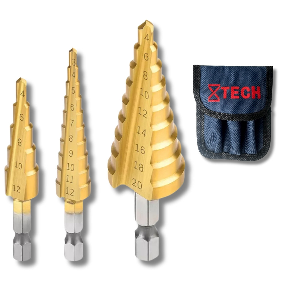 Jogo 3 Broca Escalonada Revestido Titanio Aço 4-12 3-12 4-20