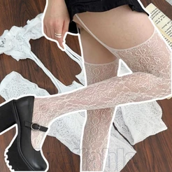1/2 Par De Meias Arrastão De Renda Vazada Sexy – Meia-Calça Com Suspensório Da Moda Respiráveis Anti-Gancho Punk Y2K Par