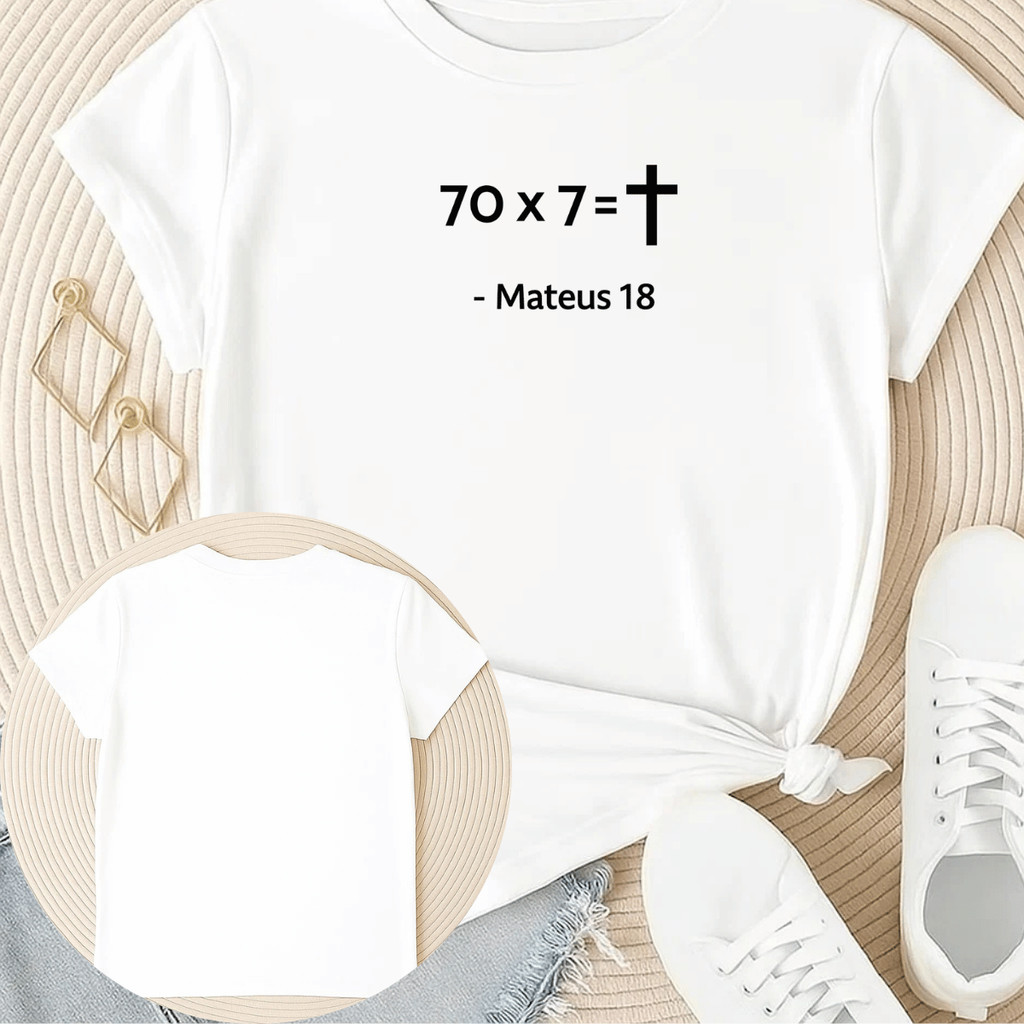 Camiseta Feminina Estampada Elegante Cristão 70 X 7 Blusa 100% Algodão Camisa Verão Manga Curta
