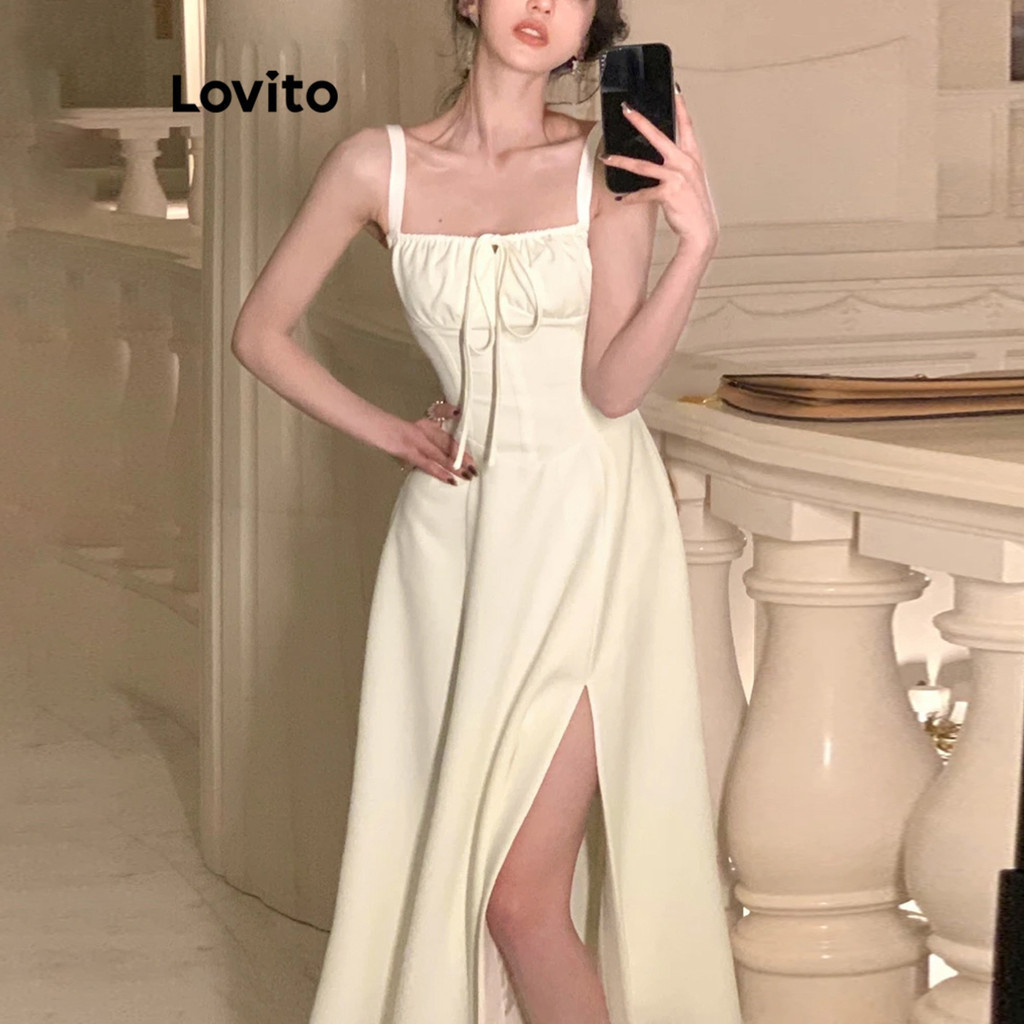 (Trendy) Lovito Vestido Elegante Com Gravata Frontal Nas Costas, Vestido De Verão Para Mulheres L74ED185