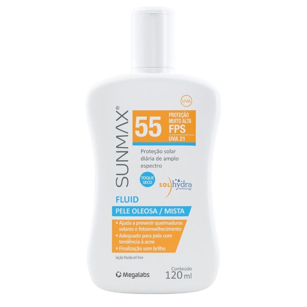 Protetor Solar Sunmax Fluid Pele Oleosa e Mista FPS 55 Loção Fluida com 120ml - Beauty