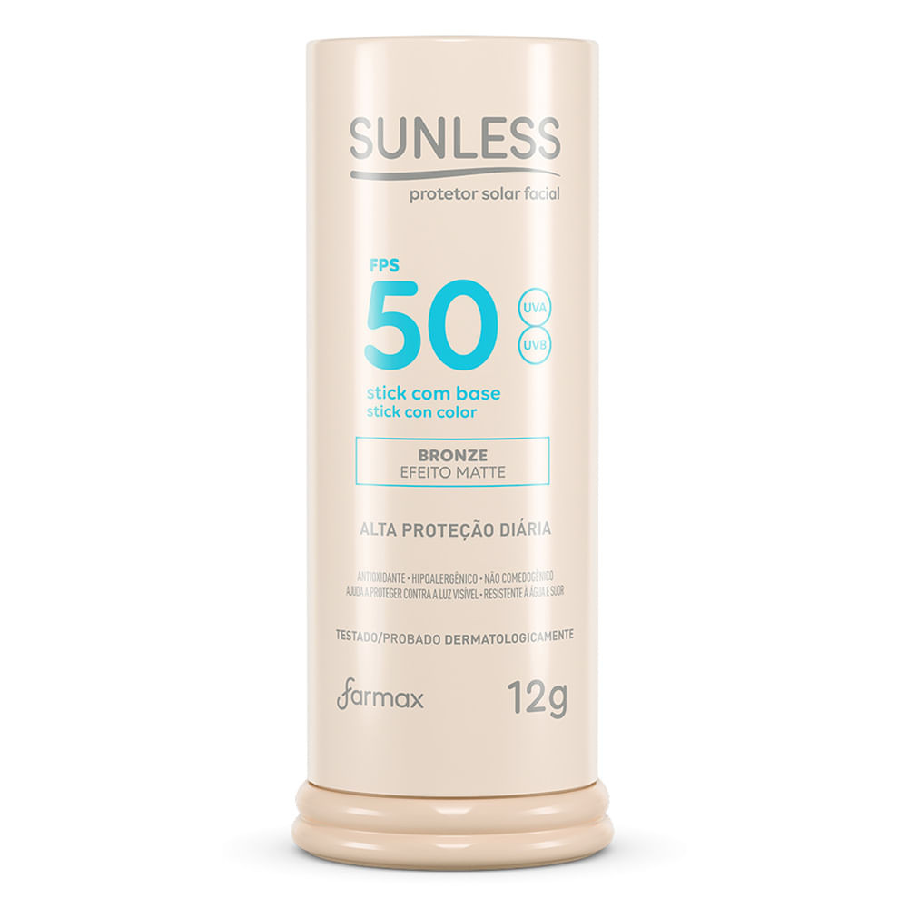 Protetor Solar Sunless Stick com Base Efeito Matte FPS 50 Cor Bronze 12g - Beauty