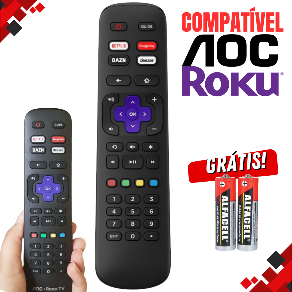 Controle Remoto Para TV Compatível AOC Philco Roku Smart 4K Netflix Google Play + Pilhas