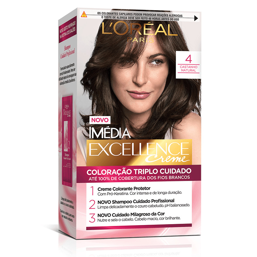 Kit Tintura Imédia Excellence L'Oréal Castanho Natural 4 - Beauty