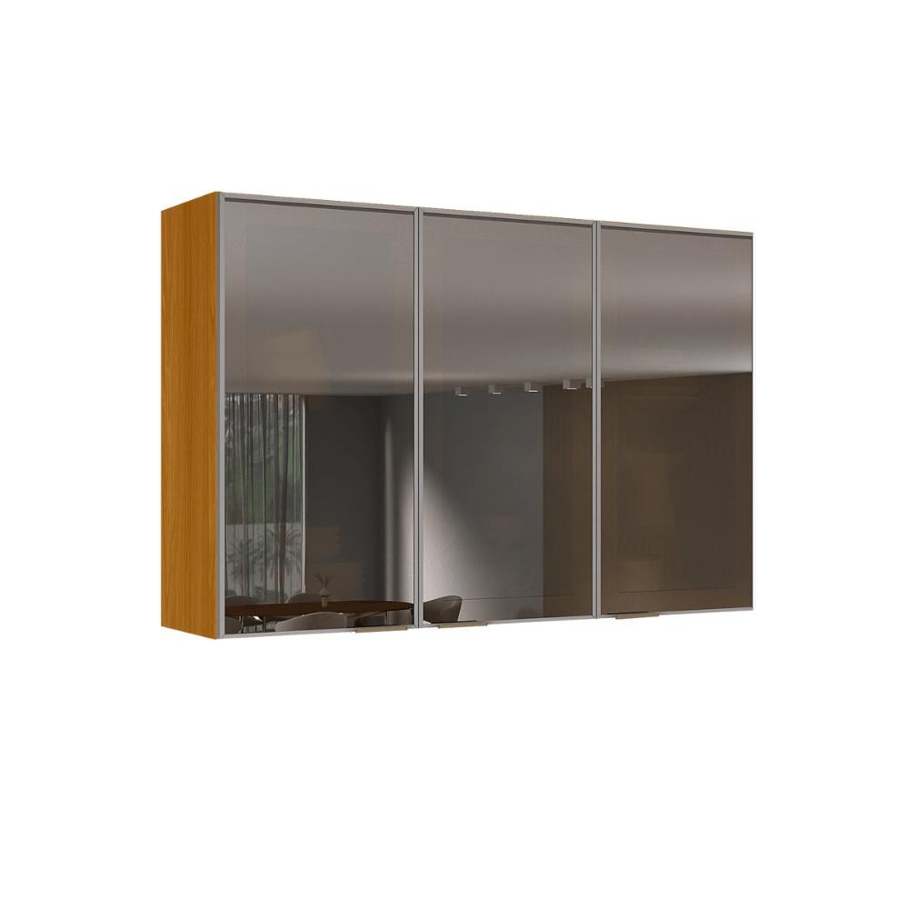 Armário Aéreo de Cozinha Itatiaia 120cm em Madeira Cinamomo com Vidro Temperado Reflecta