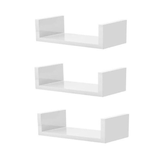 3 Prateleiras Nicho U 30X10 cm Branco Decoração Parede Livros Sala Quarto Cozinha