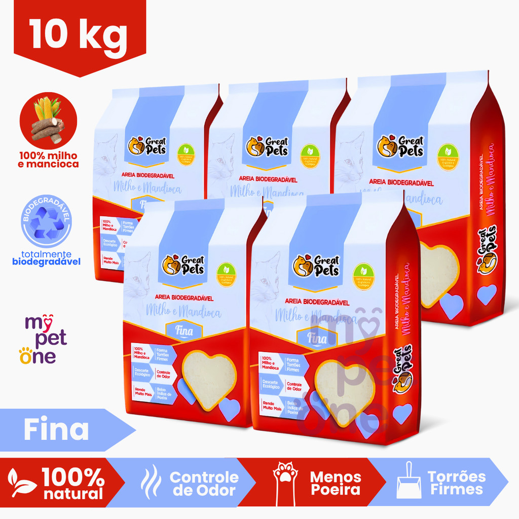 Kit 5 Areia Biodegradável Fina Great Pets - 2 Kg em Oferta na Shopee