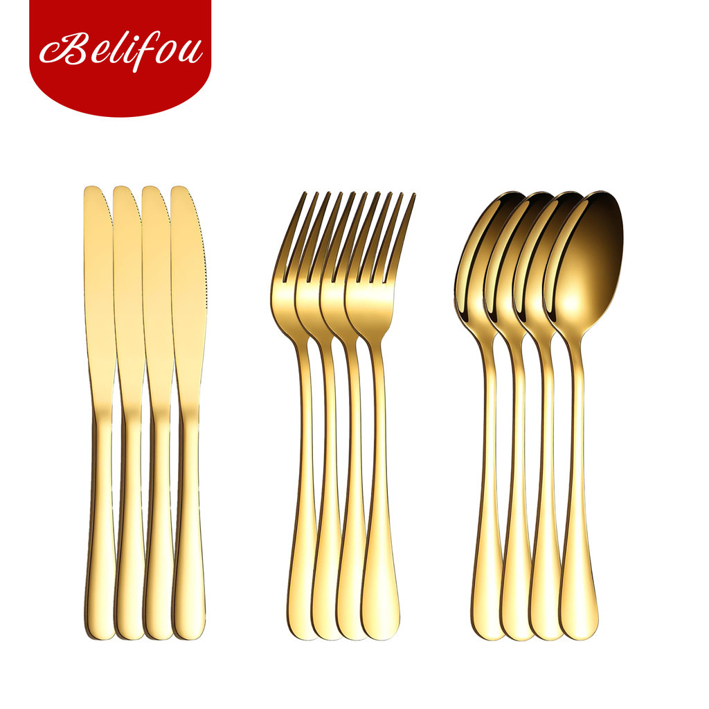 Belifou Kit 12 Jogo De Talheres Para Bife Premium Vesta Aço Inox 416 Dourado Luxo em Oferta na Shopee