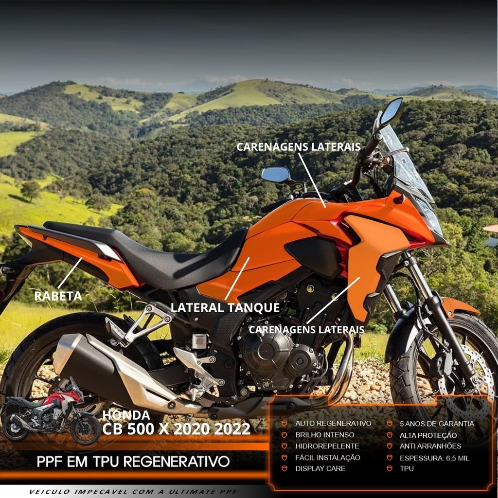 Película PPF Proteção Kit Full Moto Honda CB 500 X 2020 2021 2022 Transparente TPU Anti Risco