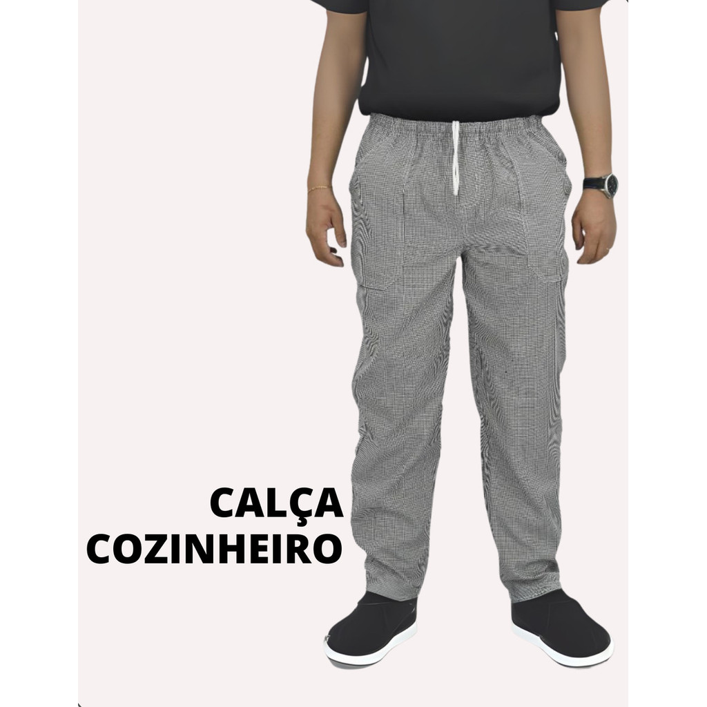 Calça Xadrez Elástico Uniforme Cozinha  Chef Gastronomia Cozinha Pied Poule