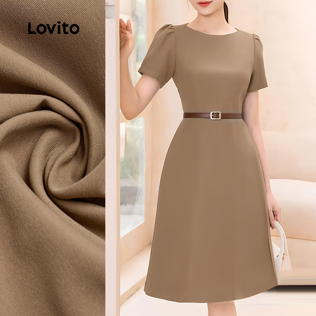 Lovito Vestido Elegante com Zíper para Primavera/verão Marrom para mulheres LBL27154
