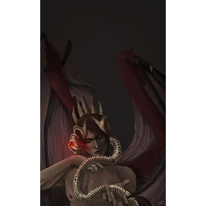 QUADRO DECORATIVO PLACA MDF-ASTAROTH SEGURANDO A COBRA SO O OSSO
