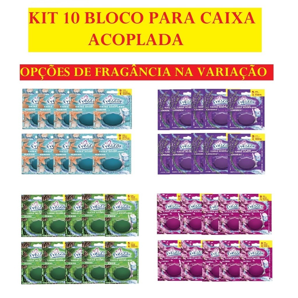 KIT 10 PEÇAS Pedra Sanitária Nas Fragrâncias Lavanda Pinho Floral Ou Marine Bloco Caixa Acoplada 45g
