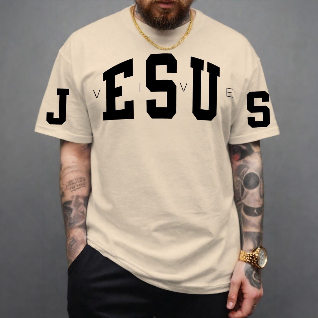 Camiseta Masculina Jesus Vive Moda Evangélica Jovem Camisa 100% Algodão Causal Street Wear T-Shirt