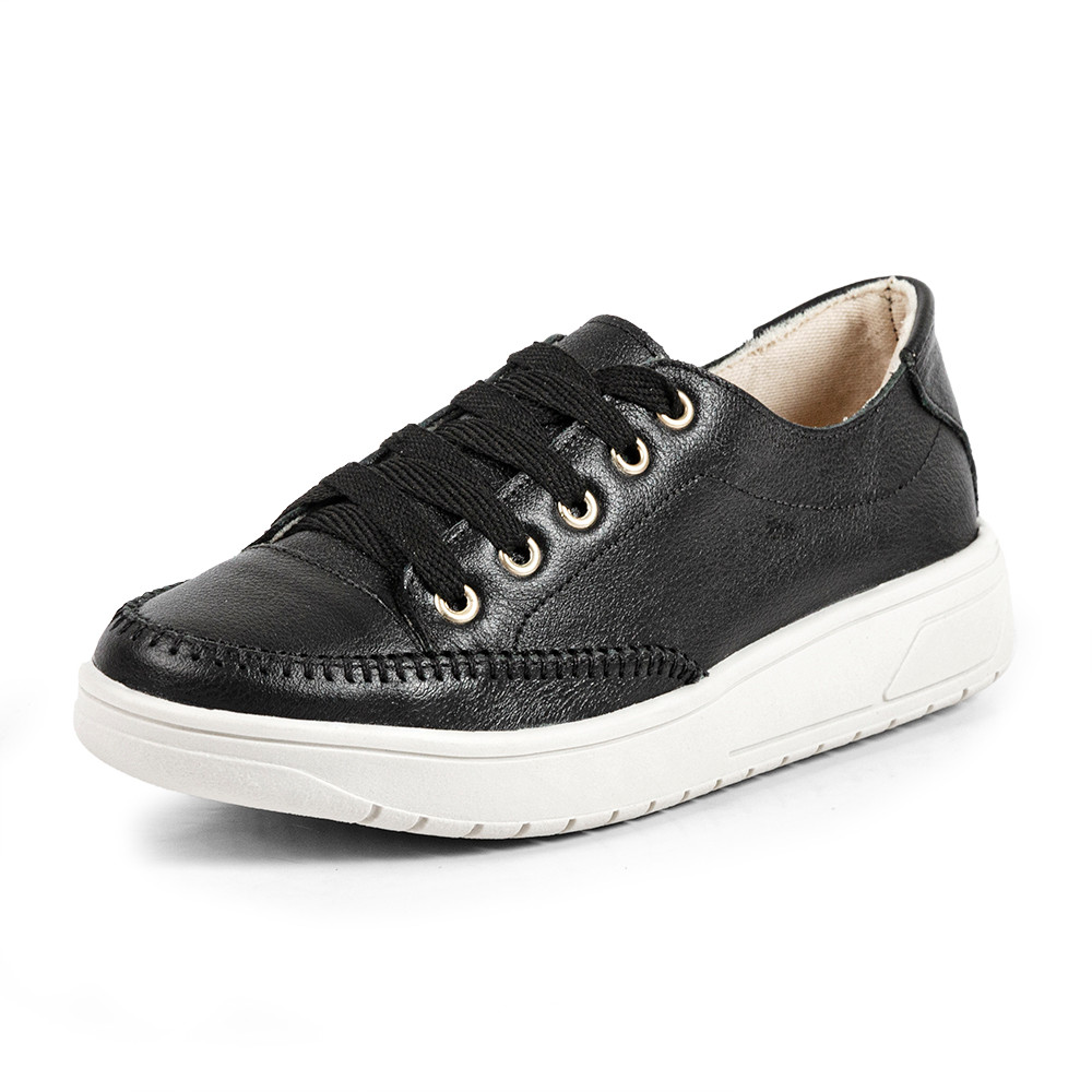 Tênis Feminino Moda Blogueira Casual Preto em Couro Legítimo - DIfranca - 104