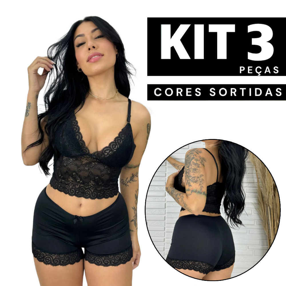 Kit 3 ou 2 Baby Doll Sexy Rendado Espera Marido Sensual Confortável Sexy Lingerie Pijama Feminino
