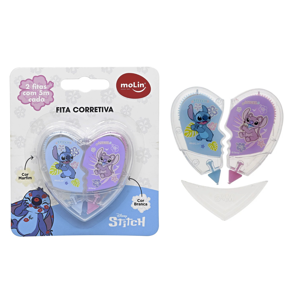 Fita Corretiva 5mm Stitch Coração - Cartela Com 2 Metades
