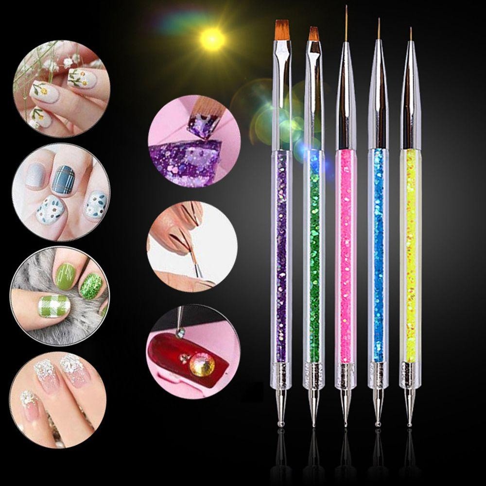 Kit 5 Peças Pincéis e Boleadores 2 em 1 Ponta Dupla para Decoração de Unhas Nail Art Pontilhismo Manicure Pedicure