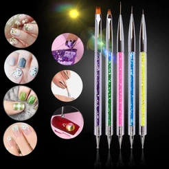 Kit 5 Peças Pincéis e Boleadores 2 em 1 Ponta Dupla para Decoração de Unhas Nail Art Pontilhismo Manicure Pedicure