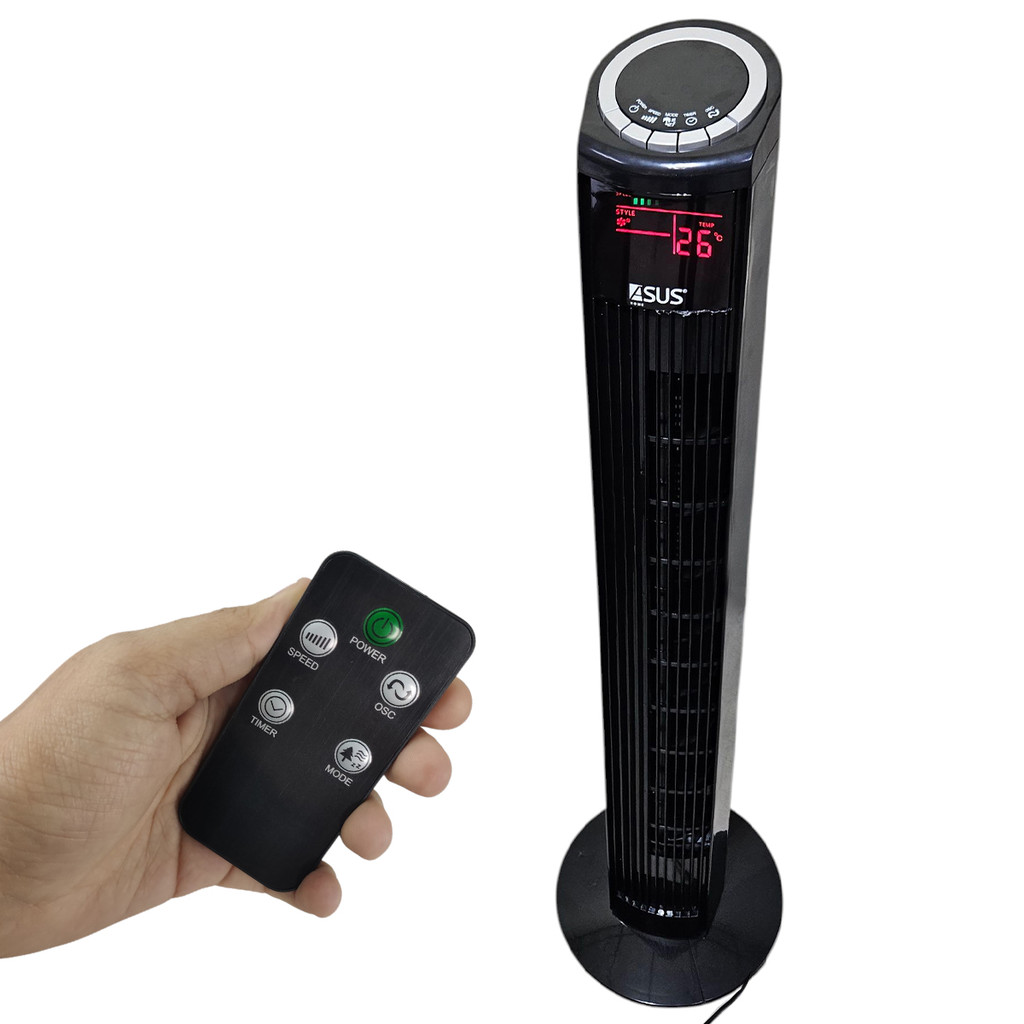 Ventilador Torre 70W Gira Oscila Silencioso Visor Led Controle Remoto 3 Velocidades 4 Modos Ajustaveis Sol Verao