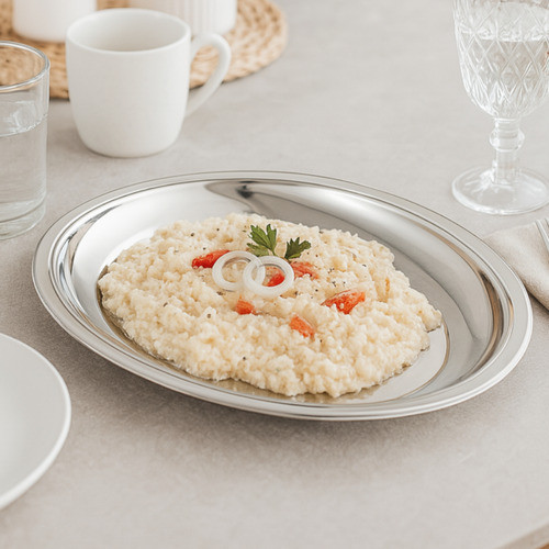 Travessa 100% Aço Inox Bandeja Prato De Servir Oval 22x14cm
