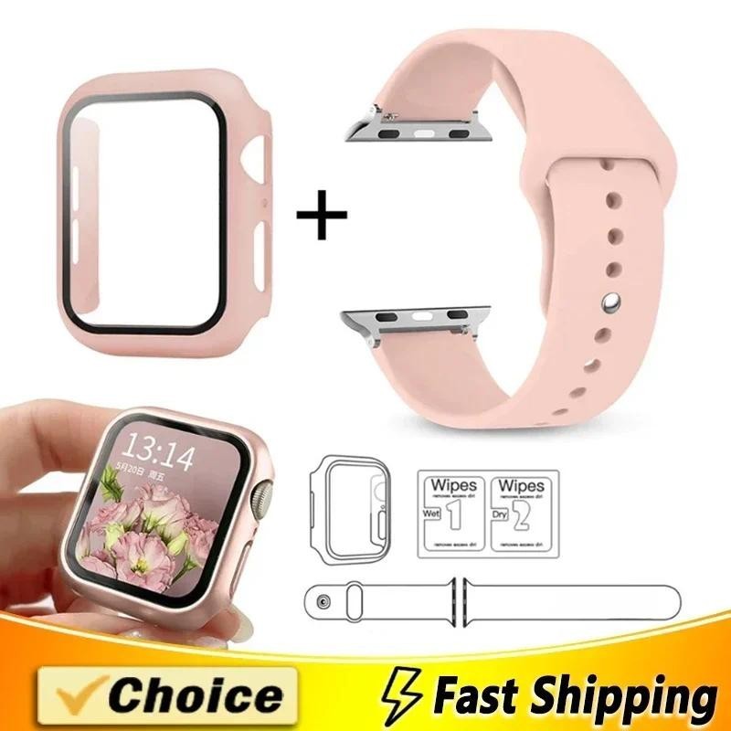 Vidro + Capa + Alça Protetores De Tela Pulseira De Silicone Compatível Para Apple Watch 46/42 44 41 40 38mm 45mm 49mm I