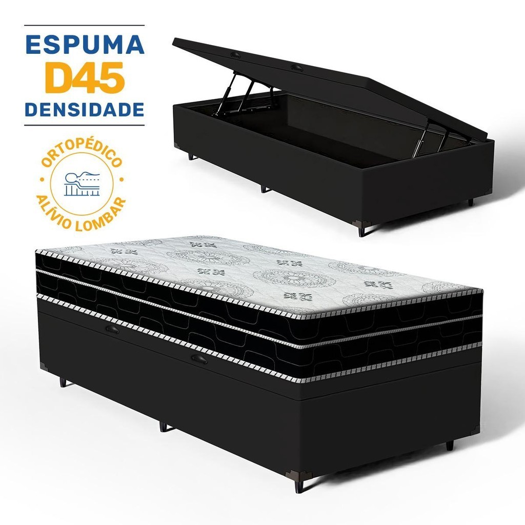 Cama Box Baú com Colchão de Espuma D45 Pillow In Anjos OrtoConfort Solteiro 88cm em Oferta na Shopee